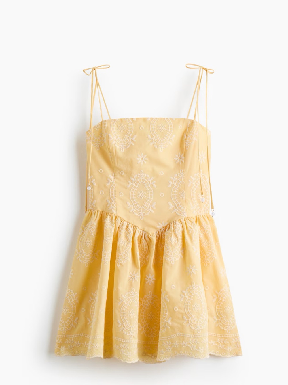 H&M NWT Yellow Embroidered Tie-Strap short Sundress